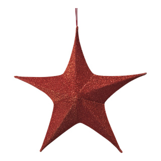 Textile star 5-pointed glittering foldable - Material: with zipper and hanger - Color: red - Size: Ø 40cm