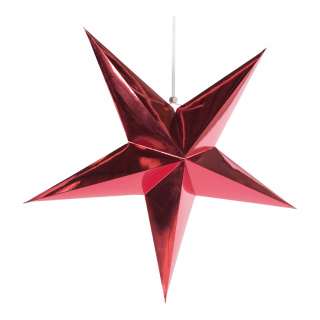 Folding star 5-pointed made of cardboard with hanger - Material:  - Color: red - Size: Ø 40cm
