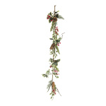 Holly garland decorated with berries pines & cones -...