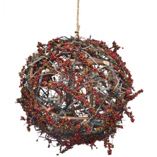 Rattankugel mit Beeren umwickelt, zum Aufhängen Höhe 40 cm Farbe rot/braun