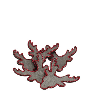Holz Rentierkopf "Fir" 18 Stück in der Box L6cm, B5cm grau mit rotem Rand