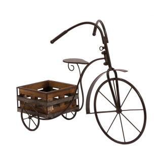 Retro-Dreirad mit 1 Pflanzenkorb     Groesse: 66cm - Farbe: schwarz/braun #