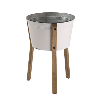 Metal bucket with wooden foot Ø 42cm - Material:  - Color: white/brown - Size: 65cm