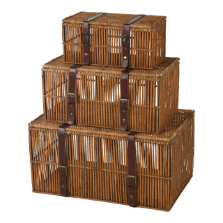 Wooden suitcases »Vintage« set of 3, with straps, nested     Size: 72x46x37cm + 60x35x29cm + 45x26x22cm    Color: brown