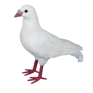 Pigeon styromousse avec plumes     Taille: 22x23x10cm    Color: blanc