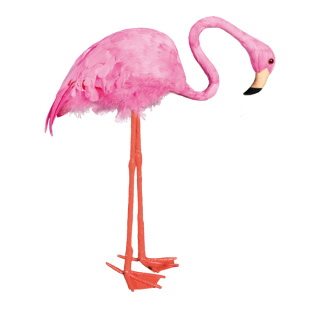 Flamant tête baissée, avec plumes, styropor avec plumes     Taille: 37x12,5x47cm    Color: rose