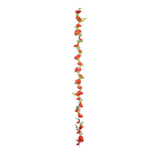 Guirlande de fleurs de pavot 23 têtes de fleurs et feuilles     Taille: 180cm    Color: orange/vert