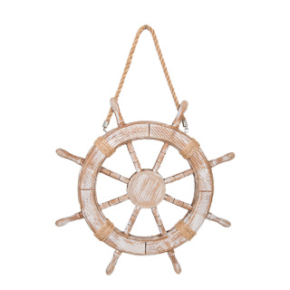 Steering wheel with hanger one-sided, wood with rope     Size: Ø42cm    Color: natural-coloured