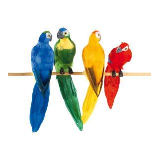 Papagei farbig sortiert, Styropor, mit Federn     Groesse: 13x50cm    Farbe: bunt