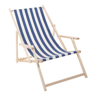 Deck chair  - Material: beechwood and cotton - Color: blue/white - Size: 87x58x92cm