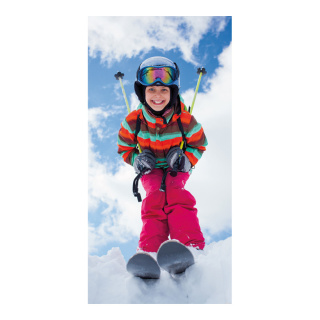 Motivdruck "Mädchen auf Skiern", Papier, Größe: 180x90cm Farbe: weiß/bunt   #