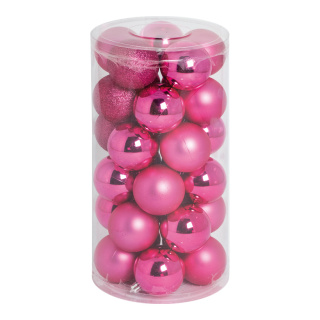 30 Christmas balls cerise 12x shiny 12x matt - Material: 6x glittered - Color:  - Size: Ø 6cm
