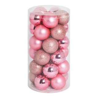 30 Boules de Noël rose en plastique sous blister 12x brillant 12x mat Color: rose Size: Ø 6cm