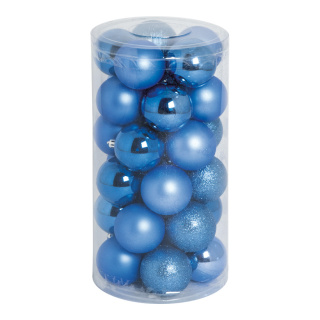 30 Boules de Noël bleu en plastique sous blister 12x brillant 12x mat Color: bleu Size: Ø 6cm