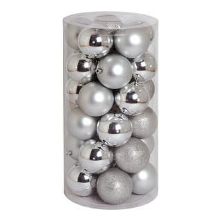 30 Christmas balls silver 12x shiny 12x matt - Material: 6x glittered - Color:  - Size: Ø 8cm