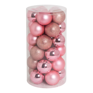 30 Boules de Noël rose en plastique sous blister 12x brillant 12x mat Color: rose Size: Ø 8cm