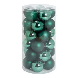 30 Boules de Noël vert foncé en plastique sous blister 12x brillant 12x mat Color: vert foncé Size: Ø 8cm