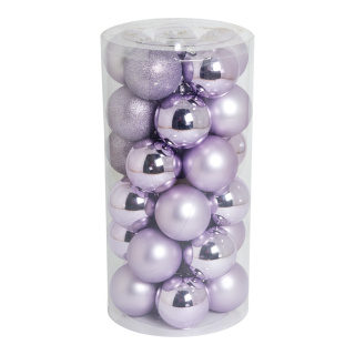 30 Boules de Noël lila en plastique sous blister 12x brillant 12x mat Color: lilas Size: Ø 8cm