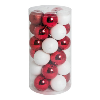 30 Christmas balls red/white 12x red shiny 12x white matt - Material: 6x red glittered - Color:  - Size: Ø 8cm