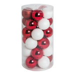 30 Boules de Noël rouge/blanc en plastique sous...