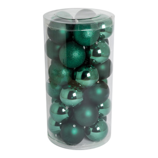 30 Boules de Noël en plastique sous blister 12x brillant 12x mat Color: vert foncé Size: Ø 10cm