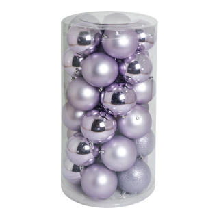 30 Boules de Noël en plastique sous blister 12x brillant 12x mat Color: lilas Size: Ø 10cm
