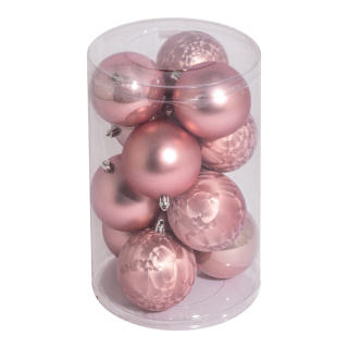Boules de Noël 12 en plastique sous blister Color: rose Size: 8cm