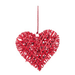 Wicker heart with hanger     Size: 30x30cm    Color: red