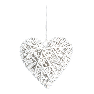 Coeur tressé bois de saule, avec suspension     Taille: 30x30cm    Color: blanc