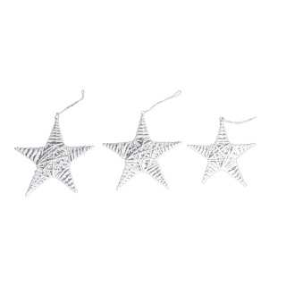 Étoiles tressées set de 3 avec suspension Color: blanc Size: Ø 20cm 25cm 30cm