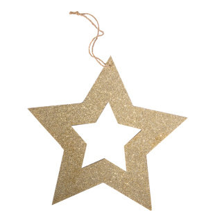 Star contour with hanger glittered - Material: out of wood - Color: gold - Size: Ø 25cm