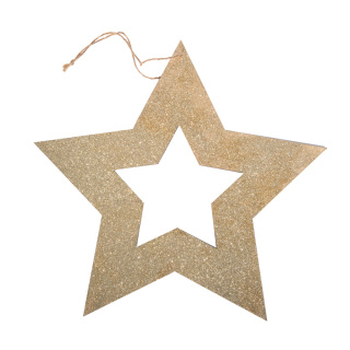 Star contour, with hanger, glittered, out of wood, Size:;Ø 35cm Color:gold