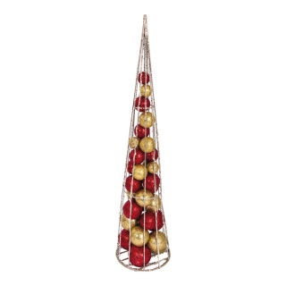 3D wire tree with baubles & 20 LEDs - Material: 15m power cord IP44 - Color: red/gold/champagne - Size: H: 60cm X Ø 15cm
