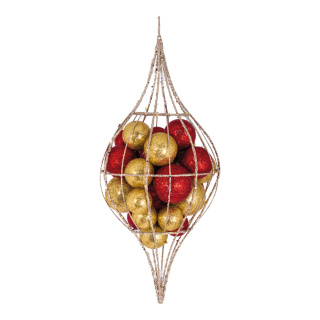 Wire ornament with baubles & 20 LEDs - Material: 15m power cord IP44 - Color: red/gold/champagne - Size: H: 40cm X Ø 20cm