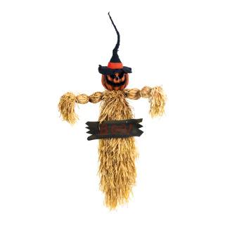 Épouventail effrayant en paille avec tête de citrouille Color: nature/orange Size: 160cm