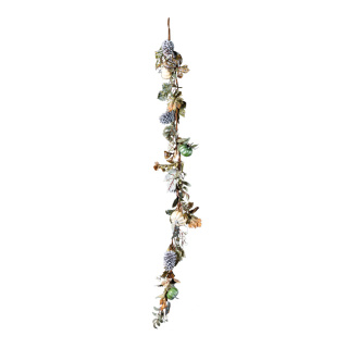 Guirlande de pin décoré avec des cônes feuilles et baies Color: vert/blanc/gris Size: 180cm