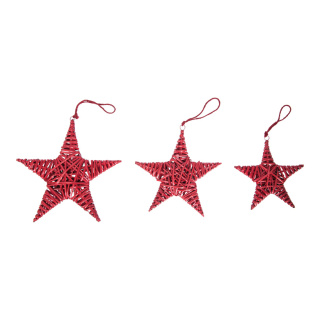 Wicker stars set of 3 - Material: with hanger - Color: red - Size: Ø 20cm 25cm 30cm