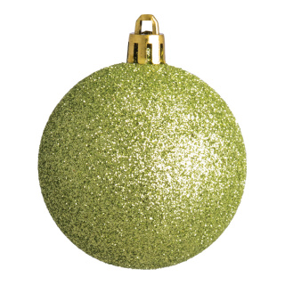 Weihnachtskugeln, hellgrün glitter      Groesse:Ø 6cm, 12 Stk./Blister