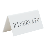 Reserviert Tischaufsteller, ITALIENISCH (5er Set) Weißes Acryl mit schwarzer Schrift