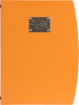 RIO Speisekarte mit Metallplatte "GABEL, MESSER, LÖFFEL", orange, inkl. 1 doppelte Einlage pro Karte (für 4 Seiten A4)
 Farbe: Schwarz