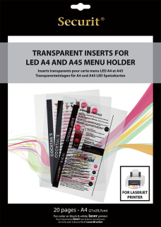 LED Speisekarten Einlagen für zu bedruckende Folie Laserdrucker - 20er Satz