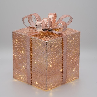 Geschenkbox mit LICHT, Lochblech aus glänzendem Kupfer, Höhe: 25cm