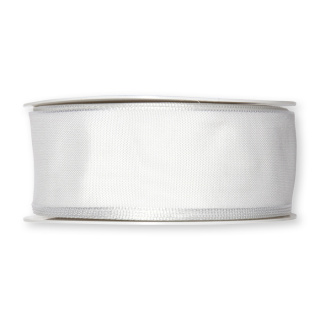 Geschenksband mit Drahtkante, Farbe: weiß, Breite: 40 mm/ Länge 25 m