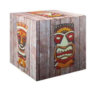 Motif cube "tiki" with stabilization inside (cardboard) - Material: high printing- & material quality - Color: brown/multicoloured - Size: 32x32x32cm