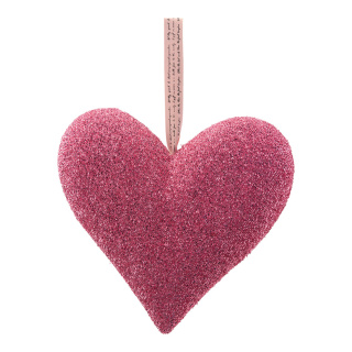 Heart with hanger covered with glitter fabric, made of hard foam     Size: H: 32cm    Color: pink