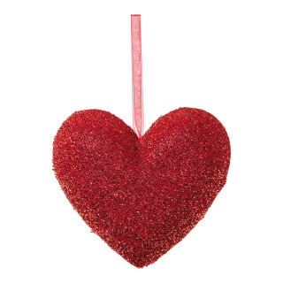 Heart with hanger covered with glitter fabric, made of hard foam     Size: H: 21cm    Color: red