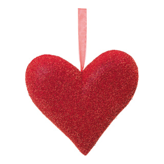 Heart with hanger covered with glitter fabric, made of hard foam     Size: H: 32cm    Color: red
