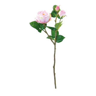 Rose 3-fach, mit Blüte und 2 Knospen, künstlich     Groesse: 46cm    Farbe: pink/grün