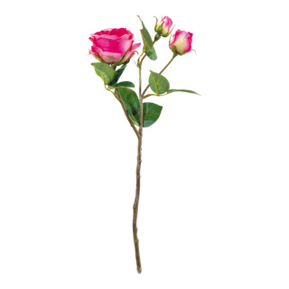 Rose 3-fois avec fleur et 2 bourgeonners Color: rose foncé Size: 46cm