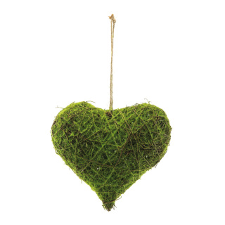 Natural wicker heart with artificial moss     Size: H: 25cm, W: 25cm    Color: green